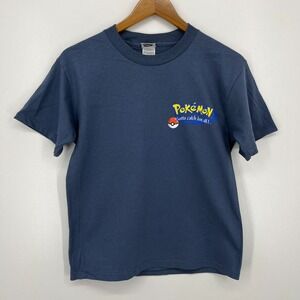 Pokemon T-Shirt Vintage 1999 Youth Size L Blue Graphic Print Double Sided Cotton